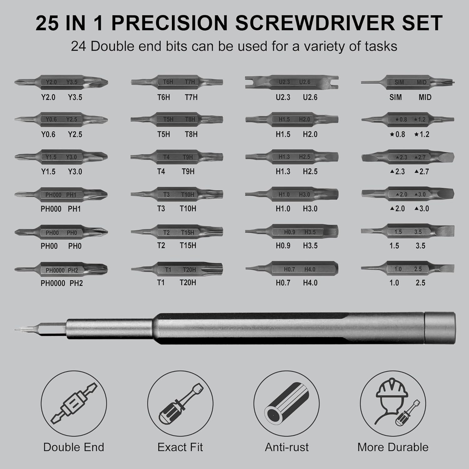 Precision Screwdriver Set, 24 in 1 Mini Screwdriver, Magnetic Driver Bits Set, Pocket Manual Screwdriver Tool Set, Repair Tool Kit(Aluminium) image number 2