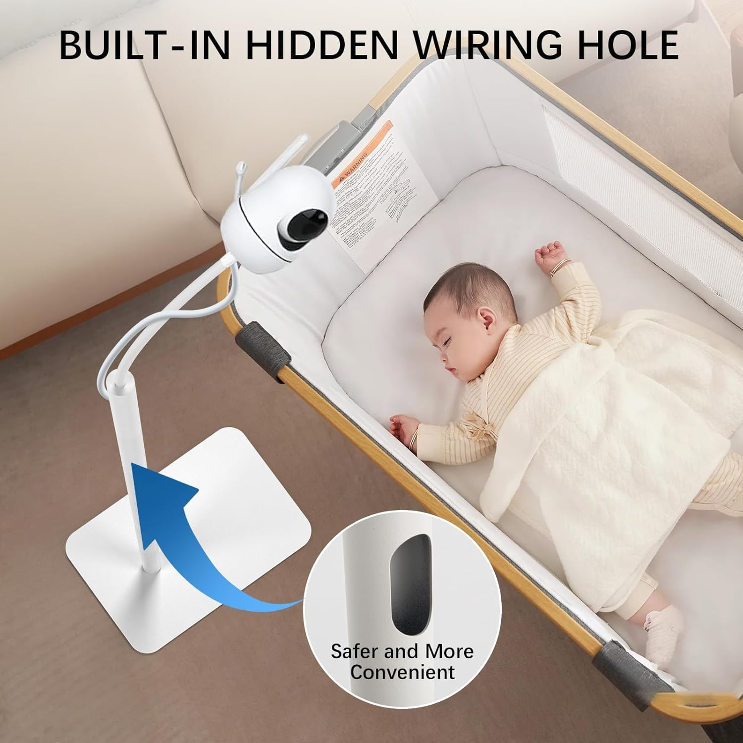 Baby Monitor Floor Stand Holder Compatible All Cameras with 1/4 Screw Height Adjustable & Universal Mount Secure, More Safety Clamp Flexible Most Baby Camera Keep Baby Away from Touching 170CM image number 2