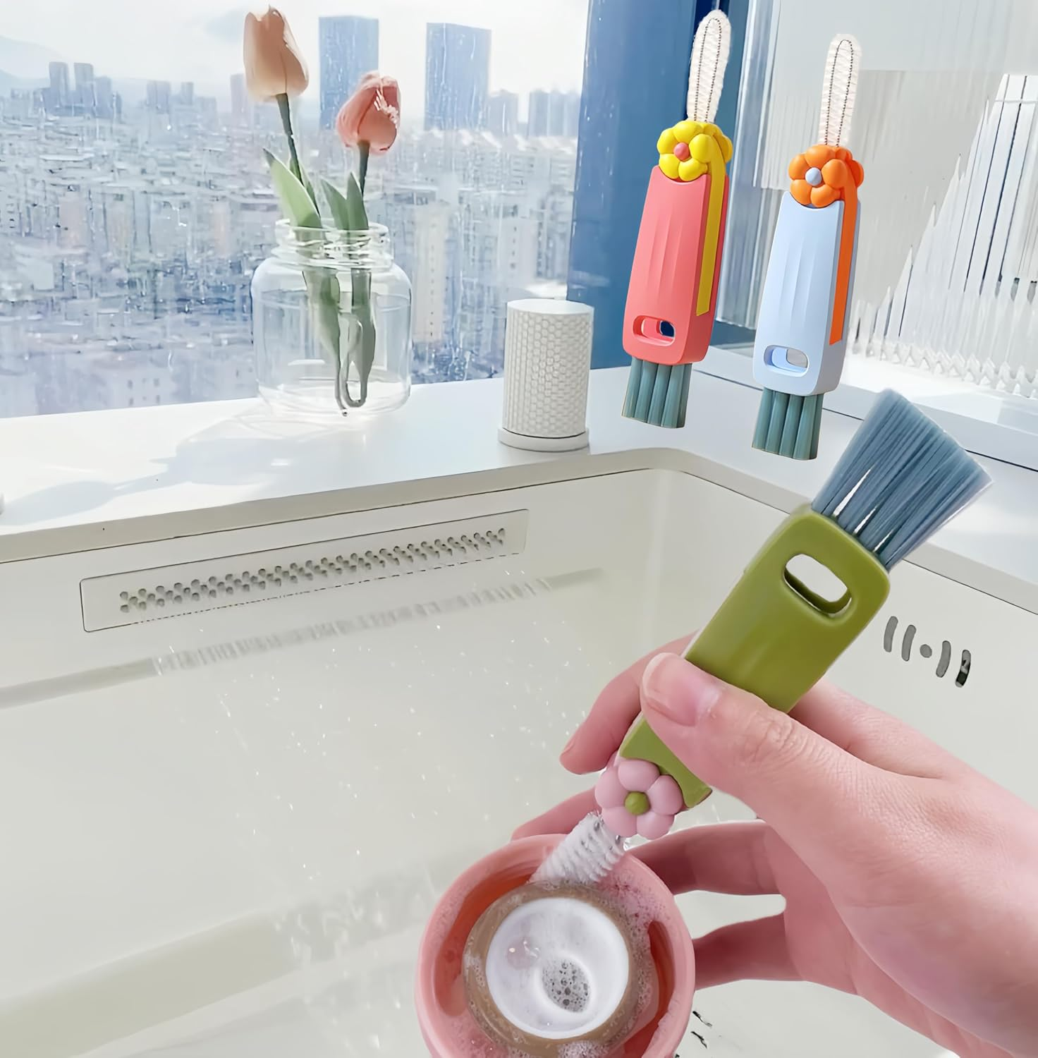 3 in 1 Cup Lid Cleaning Brush, Multifunctional Bottle Cleaning Brush, 2024 New Water Bottle Cleaner Brush, Portable Cup Lid Gap Cleaner, Home Kitchen Crevice Brush Tools (3 PCS) image number 1