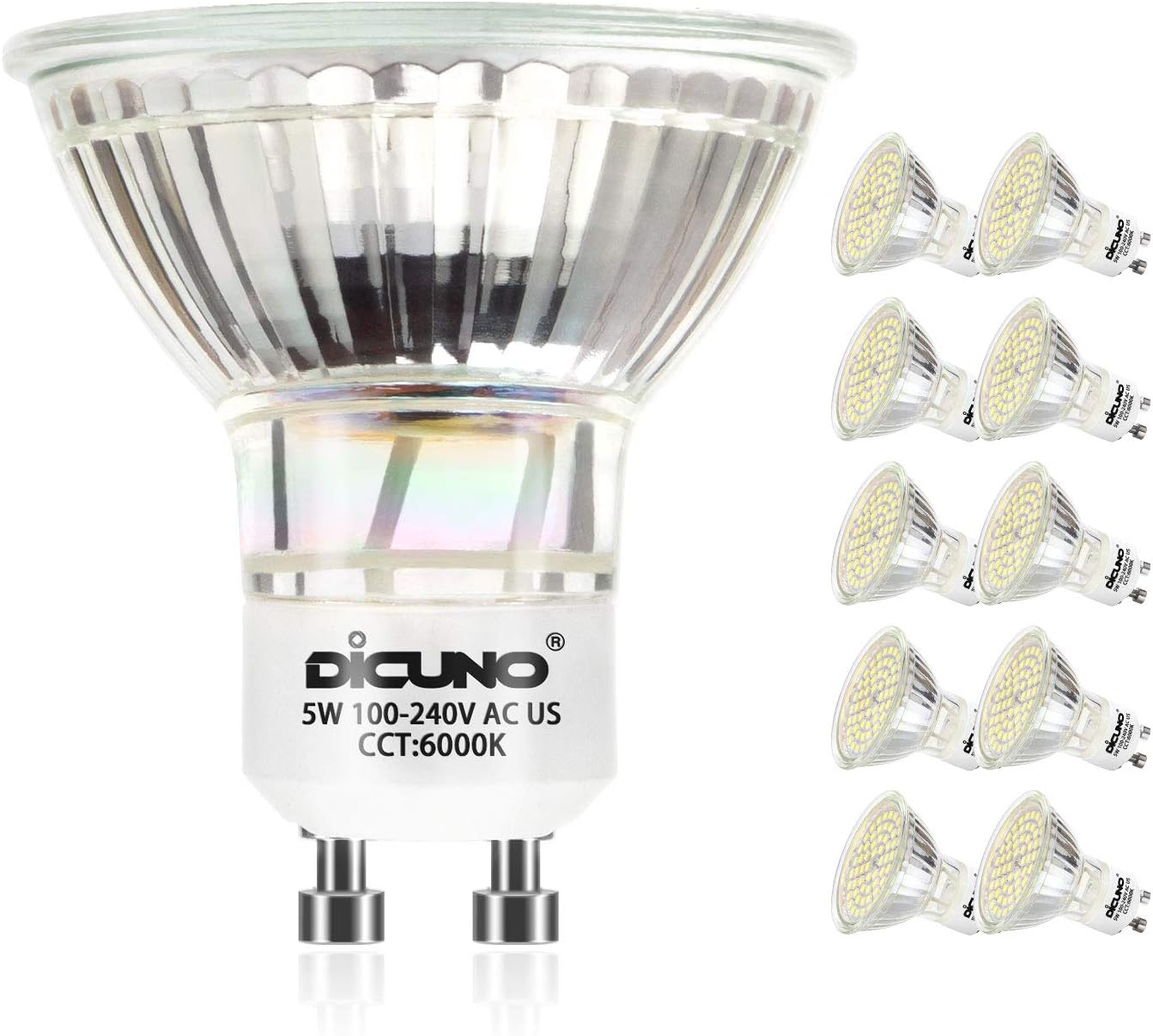 Dicuno GU10 LED Bulb, 5W 500LM, Warm White 3000K, MR16 Spotlight, 220V Non-Dimmable, 120&deg; Beam Angle, Pack of 6