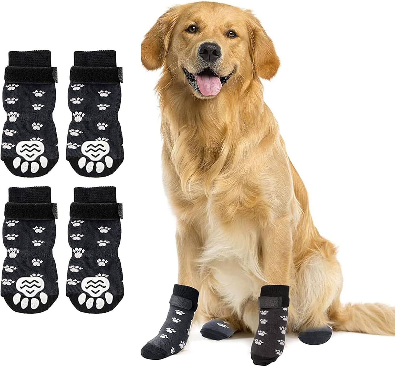 Dog Socks Non-Slip 2 Pairs for Medium Large Dogs, Non-Slip Dog Shoes for Hardwood Floors, against Paw Licking and Slipping, with Velcro Fastening, Paw Protection for Dogs, L image number 1