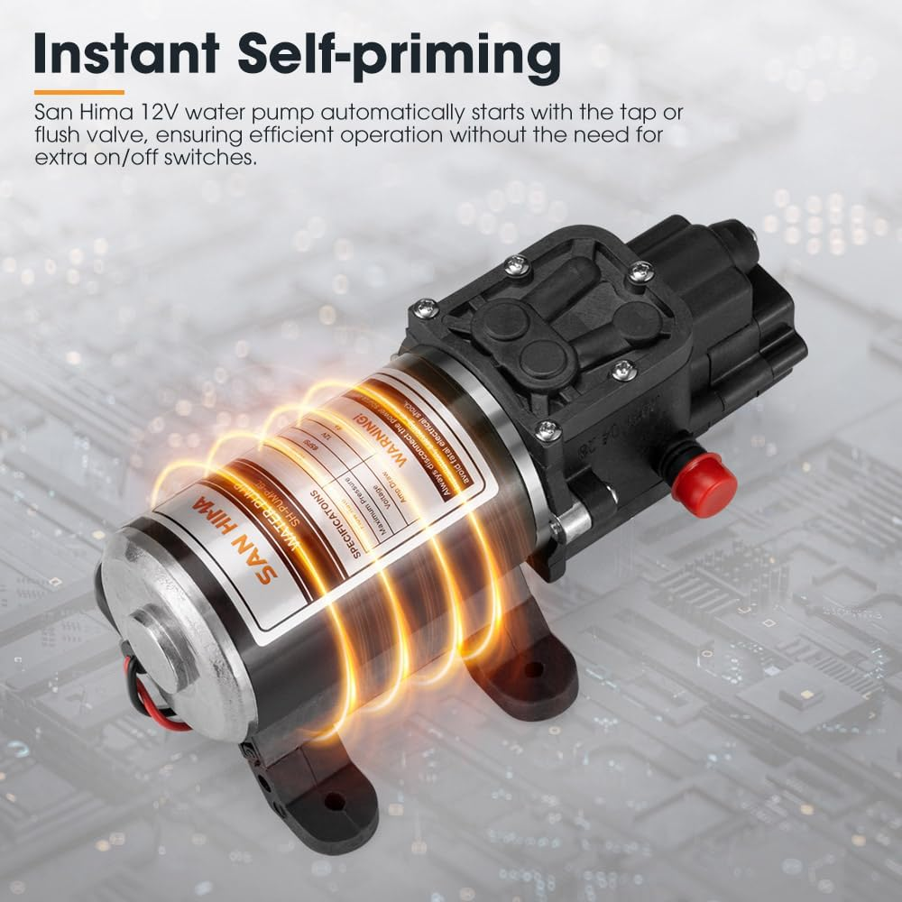San Hima 12V Water Pump, 65PSI 6L/Min High Pressure DC Fresh Water Pump Self Priming for Caravan RV Garden Camping Boat image number 6