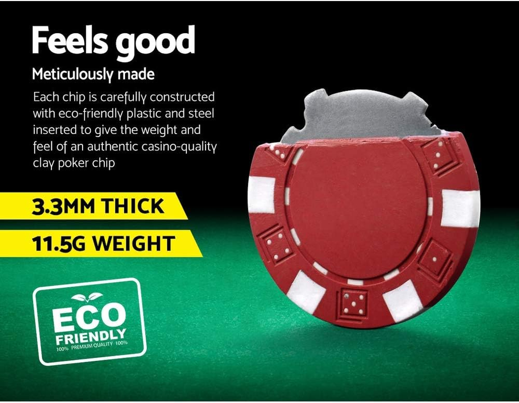 500Pcs Poker Chips Set, Casino Betting Chip Case Party Carry Bag Dice Sets Playing Cards Number Accessories for Games Night, with 5 Dices 3 Buttons Aluminum Cases image number 3