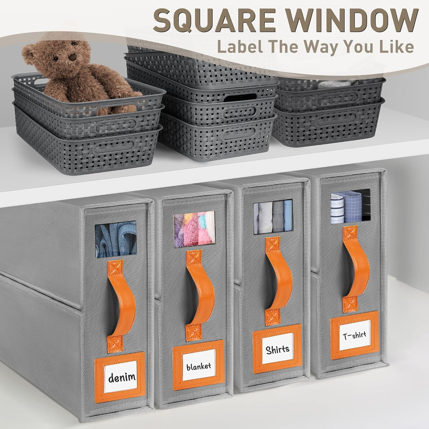 Jabykare 8 Pack Bed Sheet Organisers - Foldable Bedding Sheet Organiser with Window Xl(King & Queen Size) for Linen, Closets, Wardrobe, Home Storage & Organisation (Grey) - Beige image number 6