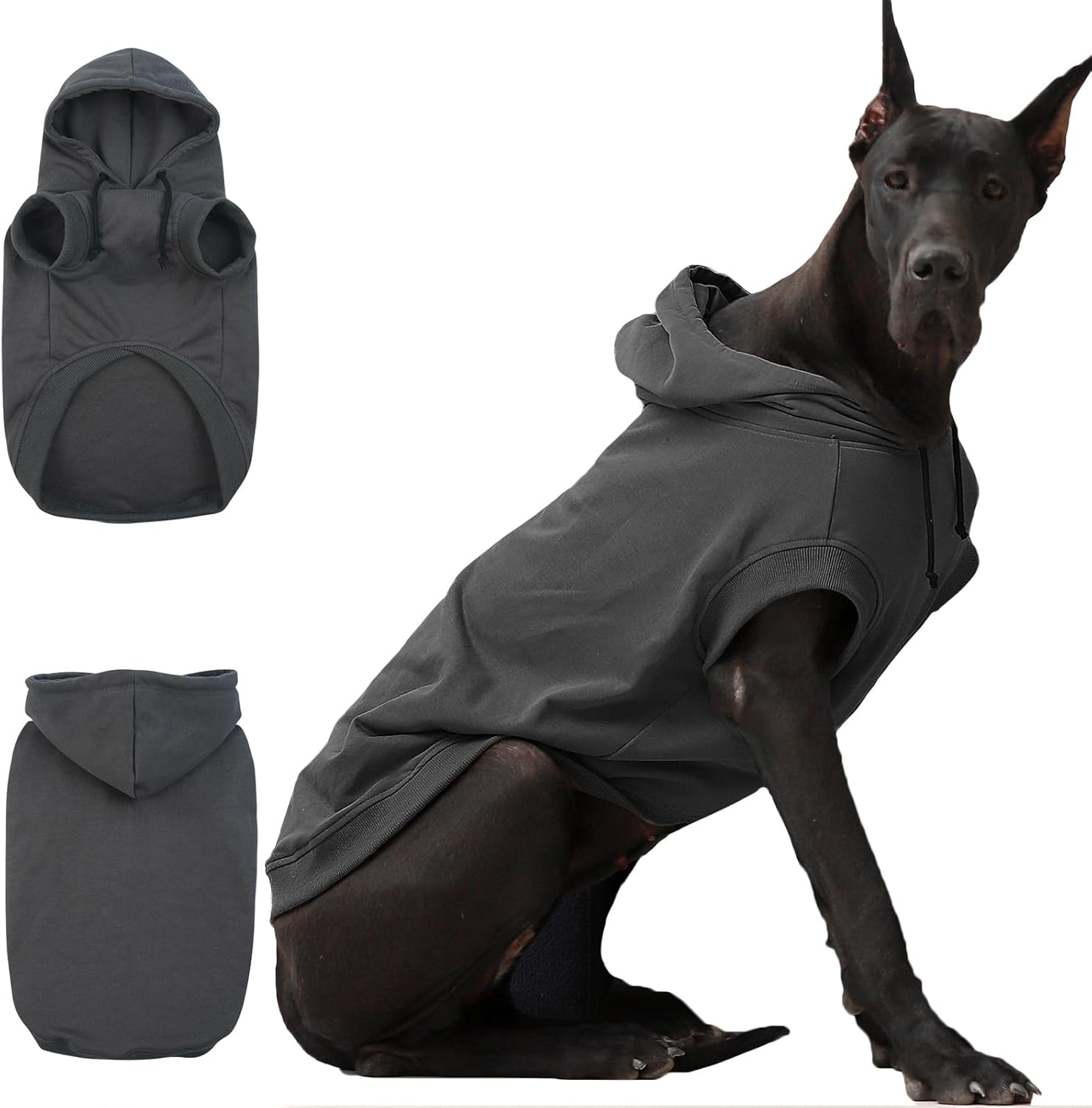 Iecoii Dog Hoodie for Large Dogs,Big Dog Clothes with Hood for Extra Large Dogs,Fall Winter Dog Sweatershirt Hoodies,Ropa Para Perros Grandes Doberman,Great Dane Sweater,Grey,4Xl(No Fleece Lined) image number 6