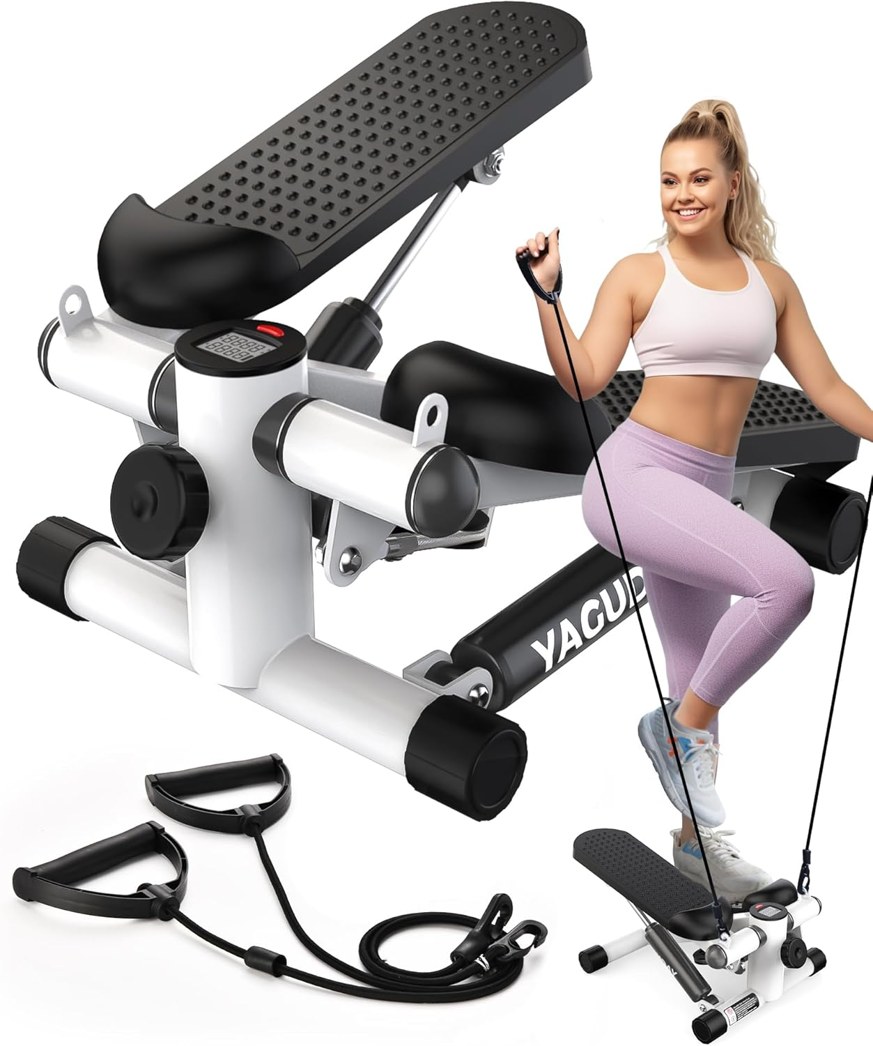 Yagud Steppers for Exercise at Home, Mini Stair Stepper with Resistance Bands, Portable under Desk Stepper Workout Step Machine 300 Lbs Weight Capacity image number 6