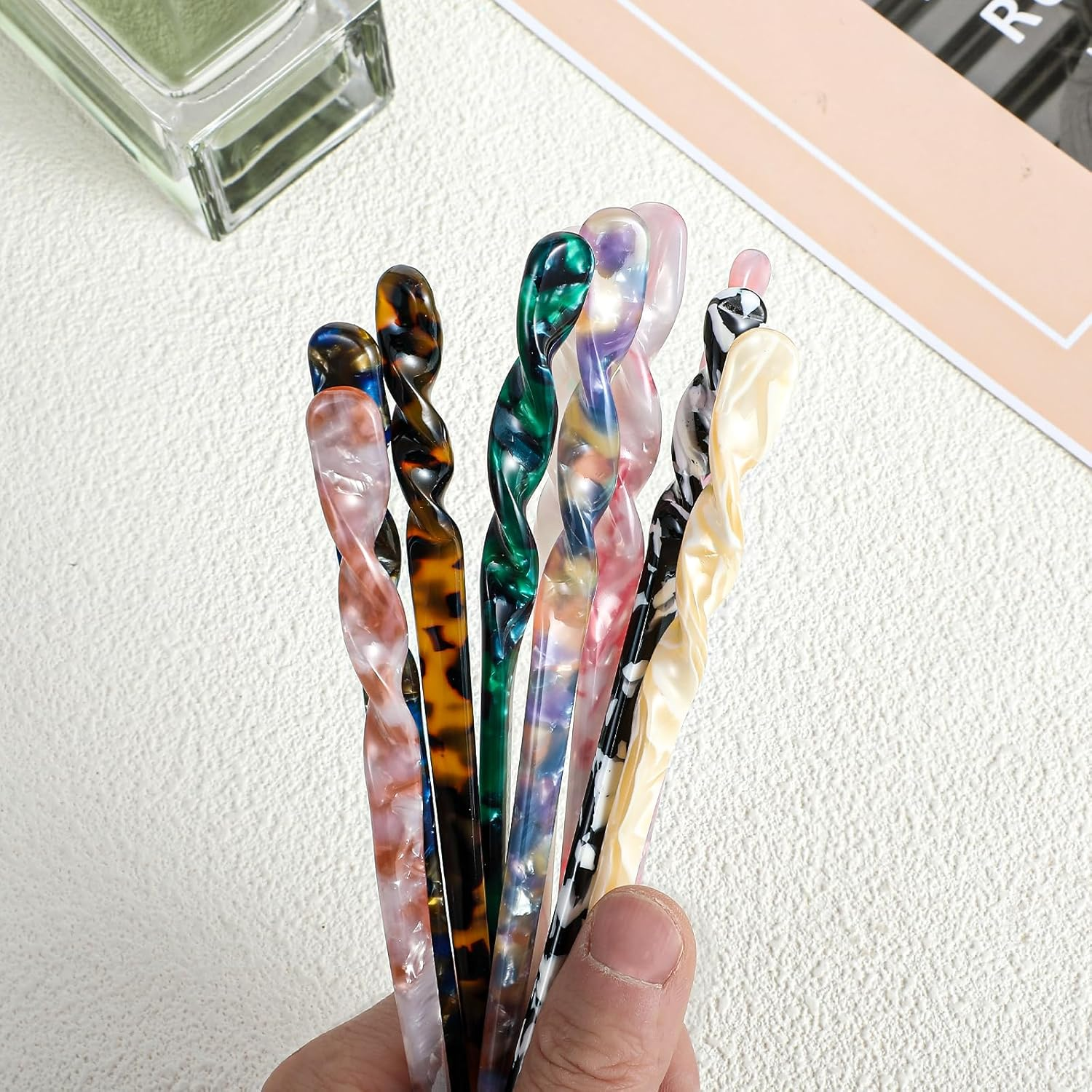 Acetate Hair Stick, Pack of 10 Colourful Hair Sticks, Retro Hair Pins, Vintage Chinese Hair Pin, Long Hair Stick, Hairpin Hair Sticks, Beautiful Chinese Hair Pin Hair Accessories for Women and Girls image number 4