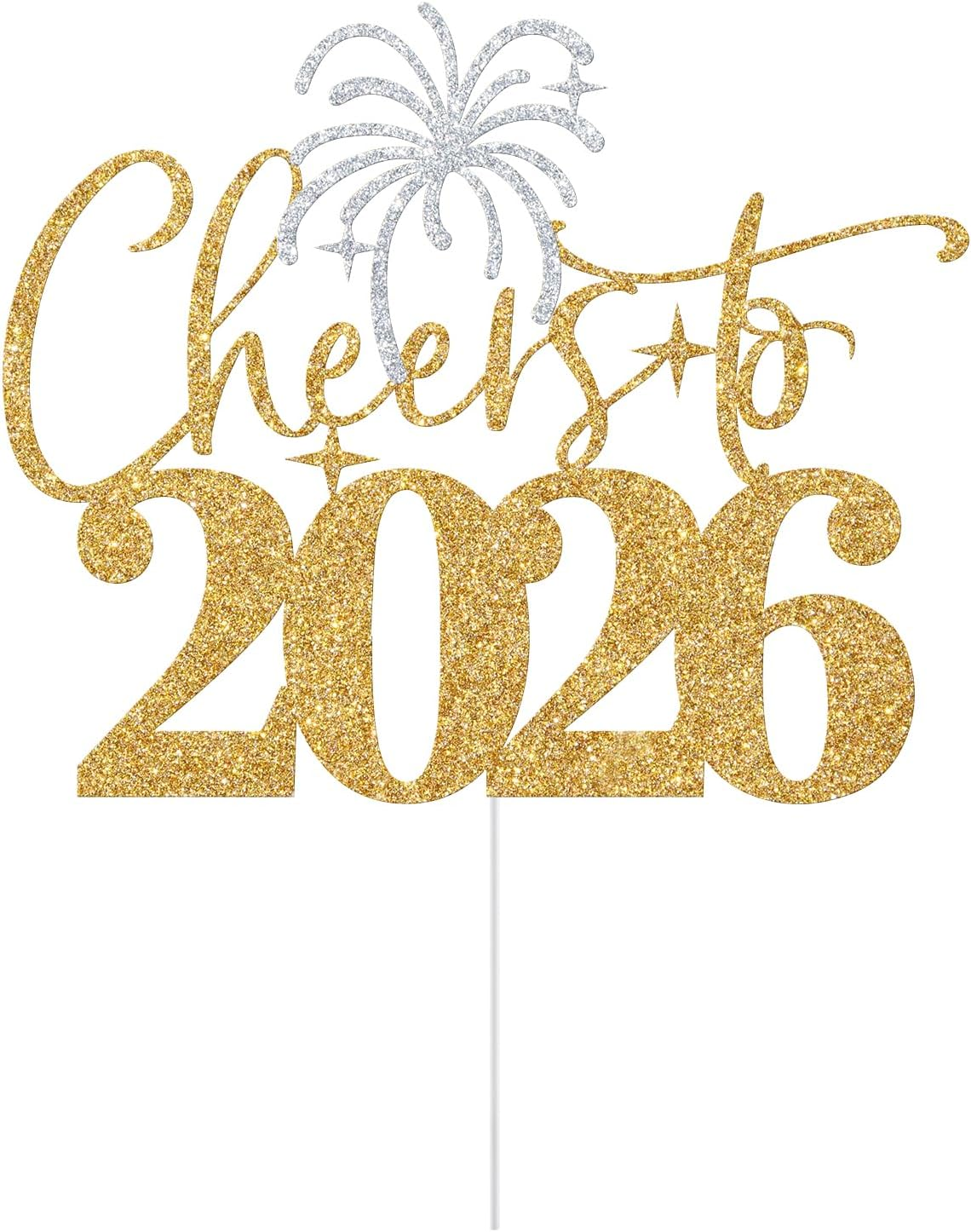 Cheers to 2025 Cake Topper, Happy 2025 Cake Decoration, Hello 2025, New Year Eve Party Decoration, Happy New Year Party Decorations Gold & Sliver Glitter image number 1
