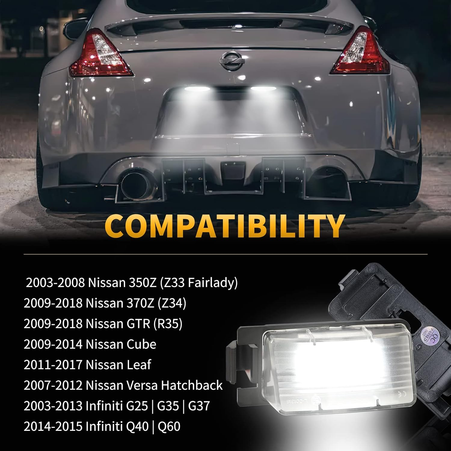 LED License Plate Light for Nissan 350Z 370Z GT-R Versa Cube Leaf & Infiniti G25 G35 G37 Q40 Q60 Tag Lamp Assembly, 6000K White 2PCS image number 5