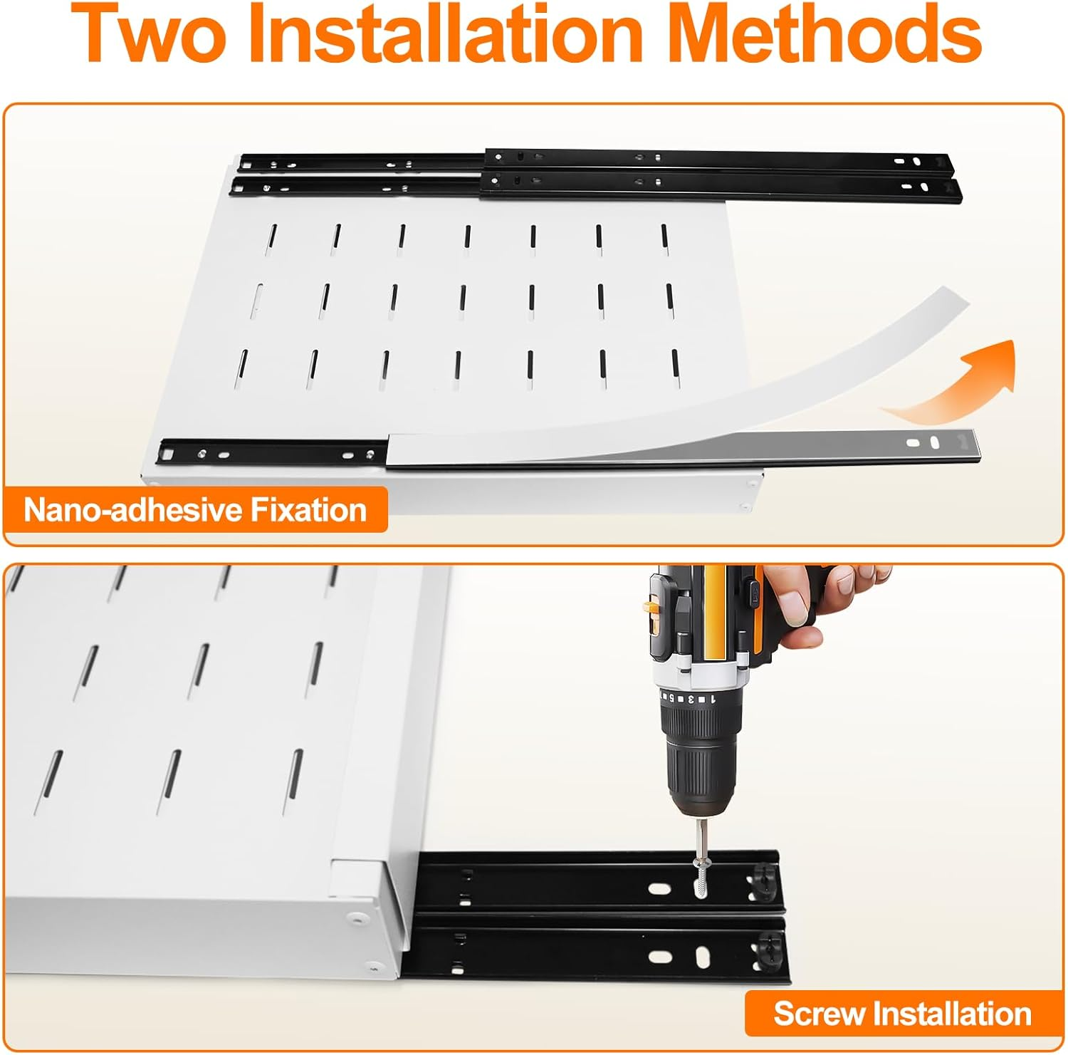 FLSEPAMB 2 Pack Pull Out Cabinet Organizer, Expandable Pull Out Kitchen Cabinet Organizer（31Cm to 53Cm W）, Pull Out Drawers with Adhesive Film for Kitchen Cabinet,Laundry, Pantry, Bathroom image number 4