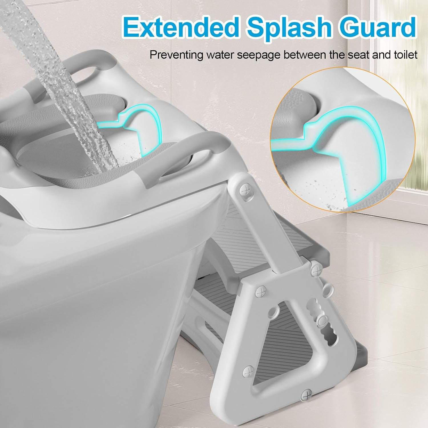 Kakeyrun Potty Training Toilet Seat, Upgrade Toddler Toilet Seat for Boys and Girls, 2-In-1 Potty Training Toilet with Step Stool Ladder Soft Cushioned Seat Splash Guard (Grey) image number 4