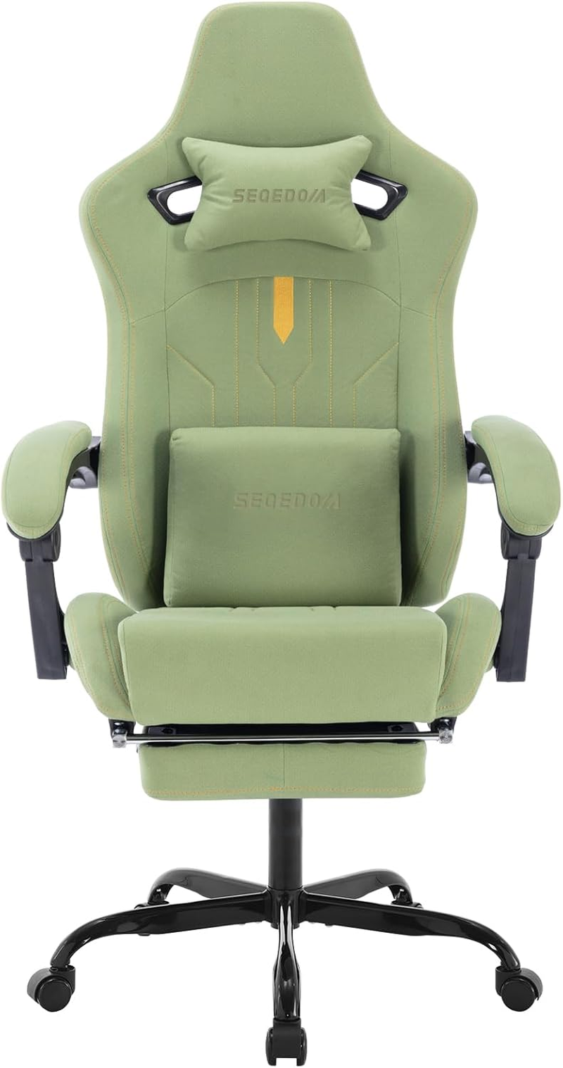 SEGEDOM Beige White Gaming Chair | with Footrest, Ergonomic, Massage Lumbar Cushion, Adjustable, Recliner | PVC Leather(Beige)