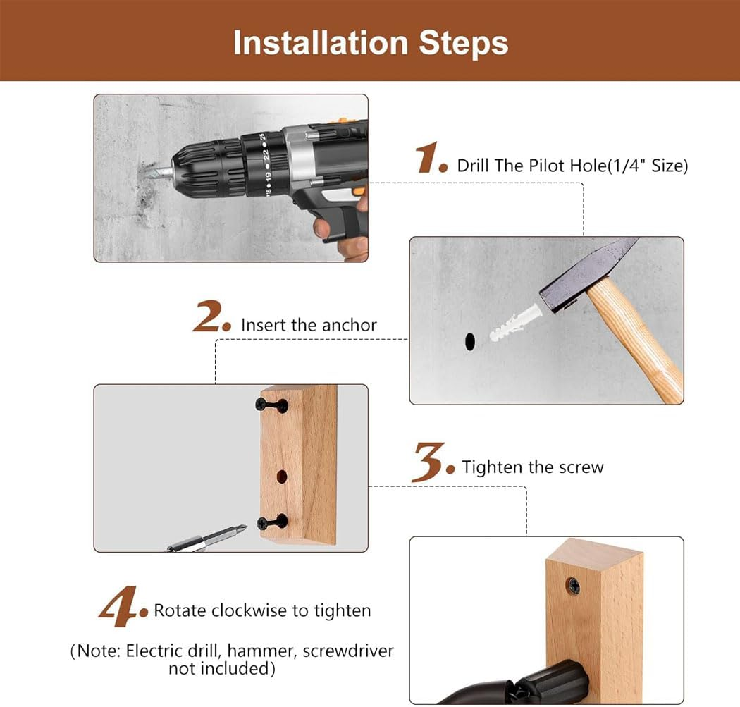 Guitar Wall Mount, 3 Pack Hangers with 10 Picks, Hardwood Holder Adjustable Hook, Electric and Acoustic Wall Mount for Bass, Mandolin image number 1