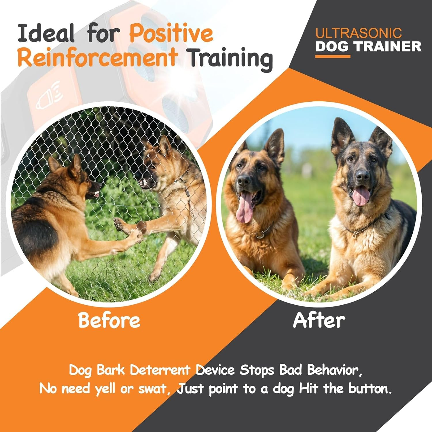 Ultrasonic Dog Bark Control & Dog Barking Device &ndash; Flashlight, 3 Emitters, 4 Modes, 15M Range | Safe & Humane anti Barking Device for Dogs | Dog Behaviour Device, Dog Clicker & Dog Training Clicker | Bark Shield for Dogs with Clicker