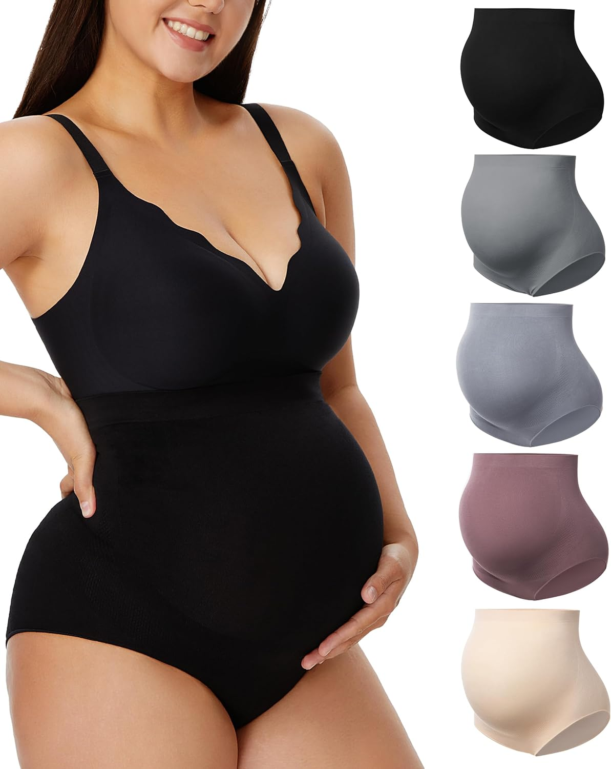 Angelhood Maternity Underwear over Bump, Seamless Maternity Support Panties, plus Size, Multi Pack