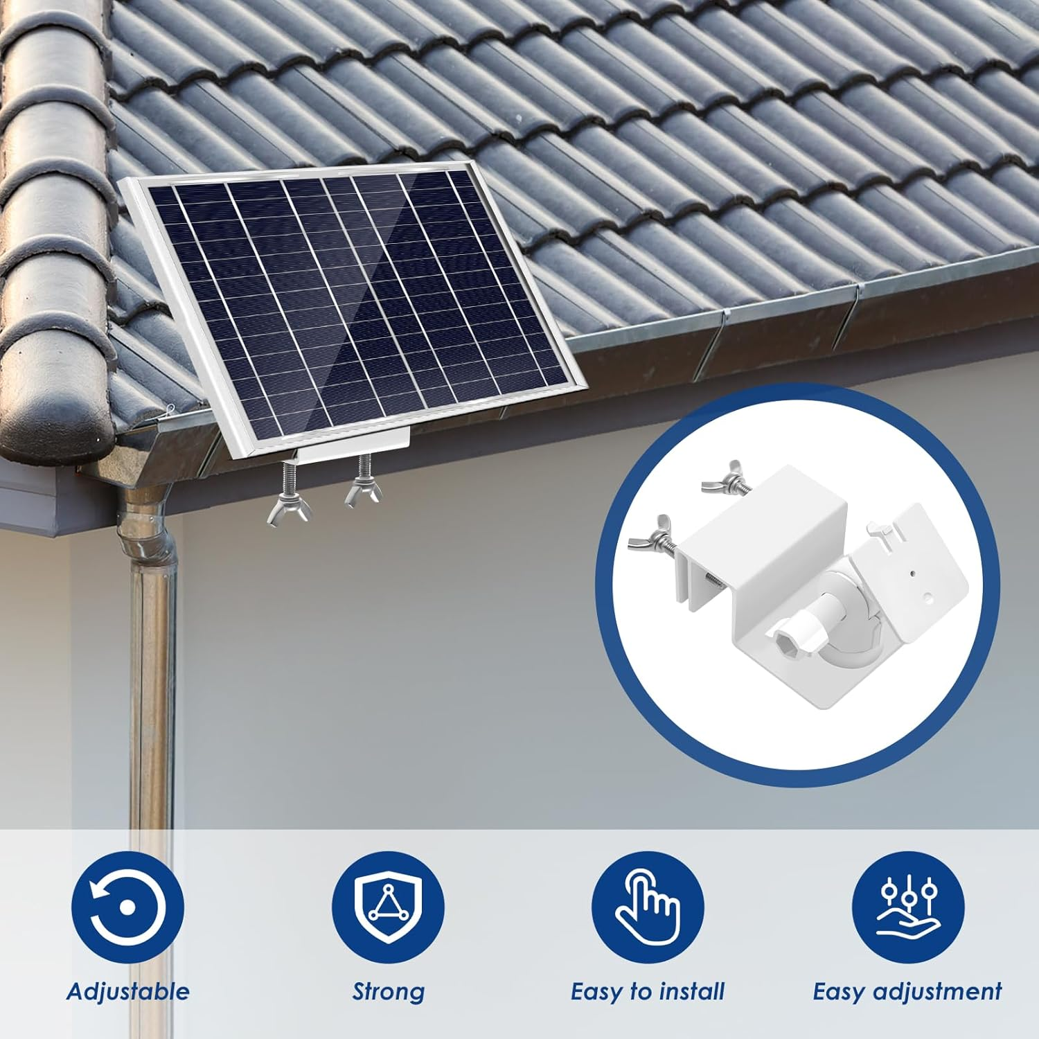 2Pcs Aluminum Adjustable Solar Panel Gutter Mount 360&deg; Rotating Universal Solar Panel Gutter Bracket Weatherproof for Indoor Outdoor image number 3