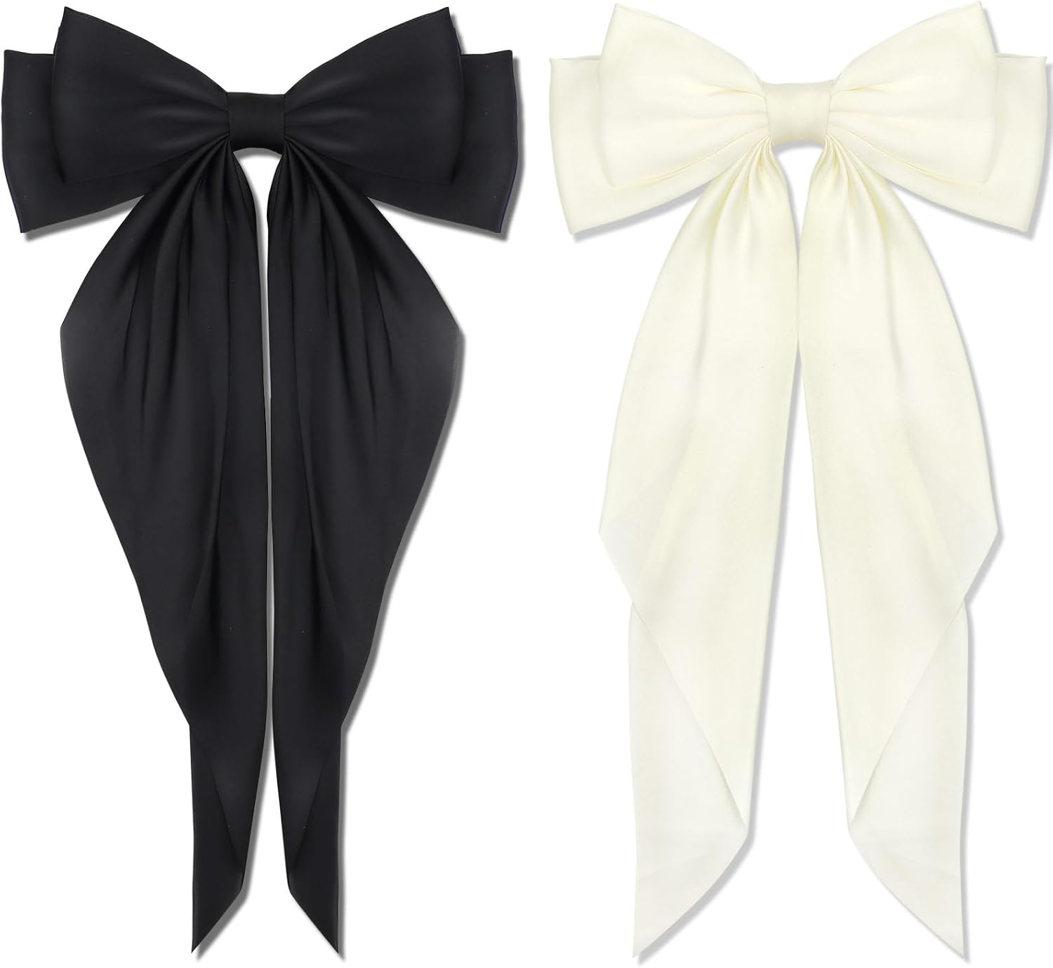 Blooms Big Bow Hair Clip, Satin Hair Bows for Girls Women White Black Hair Bow Clip Solid Color Hair Ribbon 2 Pcs Long Silky Bows for Hair French Barrettes Stylish Hair Accessories for Party, Wedding image number 5