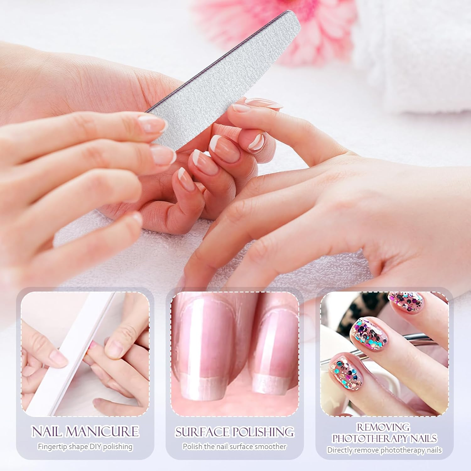 25 Pcs Rough Nail File 100/180 Grit,Heavy Duty Nail Files for Acrylic/Natural Nails,Coarse Nail File for Home and Salon Use (25 Half Moon Shape) image number 3