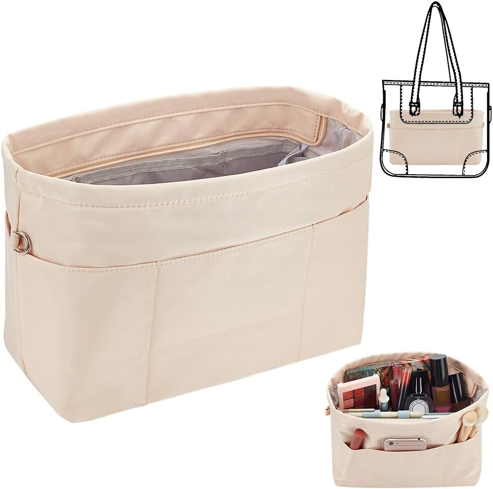 WADORN Nylon Handbag Organizer Insert, Tote Bag Organizer Insert Multi-Pocket Bag Organizer inside Large Bag Divider Zipper Insert Bag Liner Storage Travel Bag in Bag, 12X3.74X6.77 Inch, Black image number 6