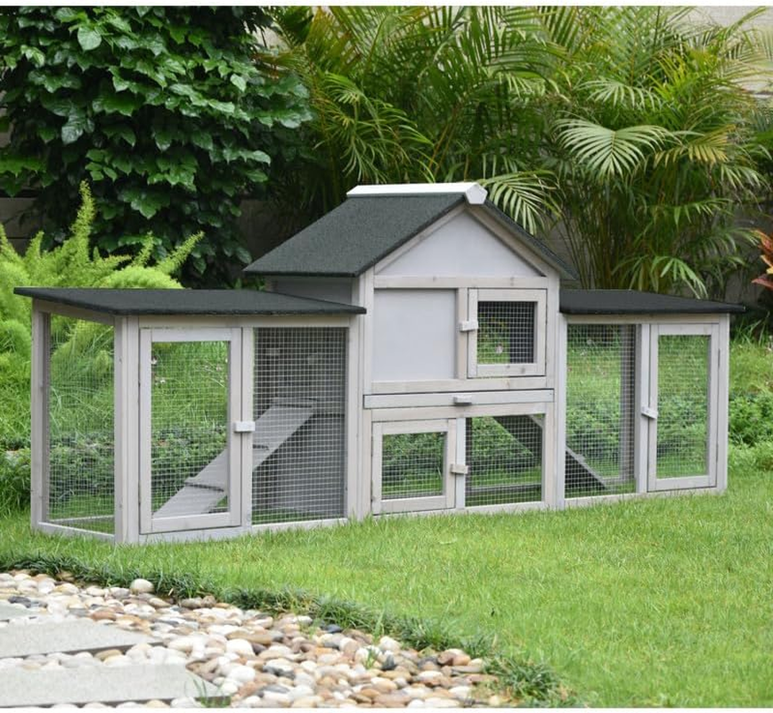 Pawhub Double Run Wooden Chicken Coop Rabbit Hutch Bunny Cage Grey image number 4