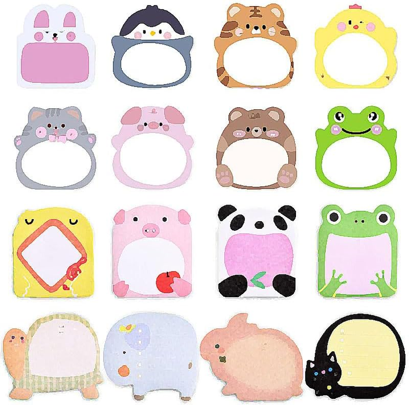 16 Pads Cute Sticky Notes, Creative Colorful Animal Sticky Notes Self Adhesive Cartoon Notes Memo Pads Notes Page School Tab for Students Home School Office Supplies image number 4