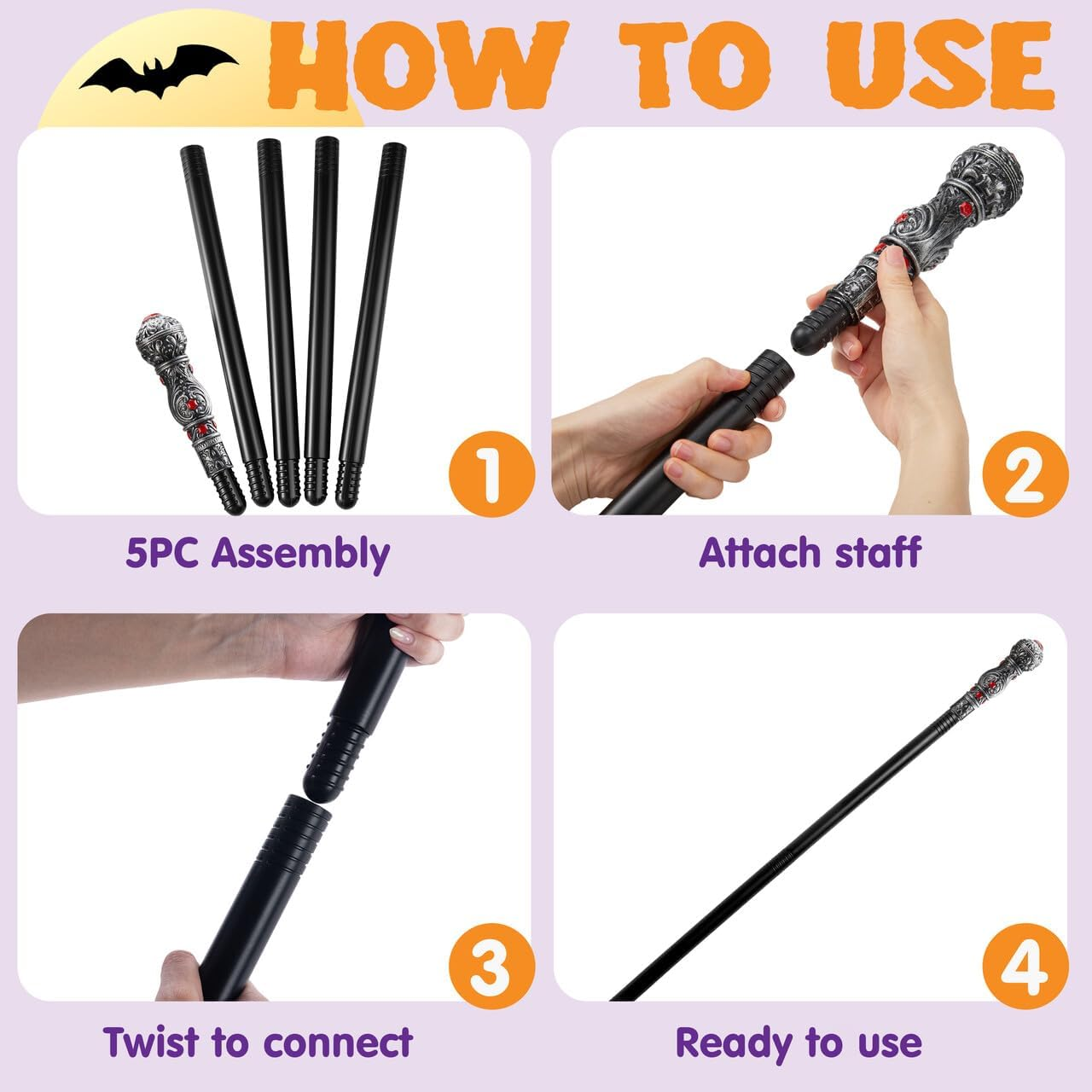 Spooktacular Creations Halloween Costume Walking Cane, Silver Elegant Vintage Staff Prop Stick for Halloween Pretend Play Pimp Cane Costume Accessories, Vampire Dress up Parties for Adults and Kids image number 1