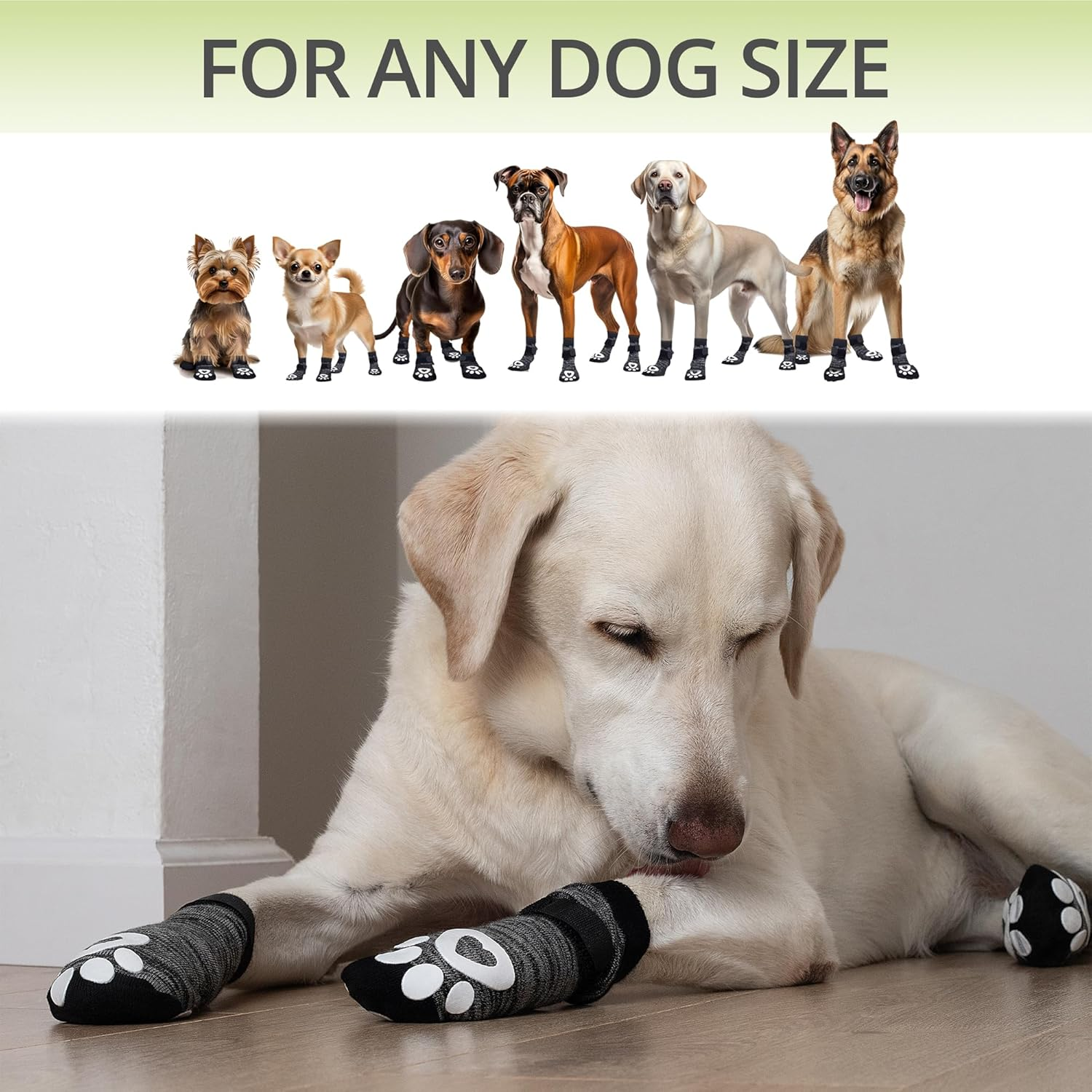 Non-Slip Dog Socks for Hardwood Floors - 6-Pack | Anti-Slip Toes to Prevent Licking Paws, Add Grip, and Provide Paw Protection | for All Ages and Senior Dogs - Large image number 1