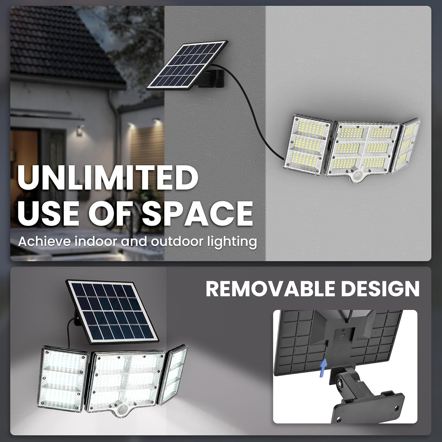 Solar Lights Outdoor, 334 LED 1800Lm Solar Motion Sensor Light, IP65 Waterproof outside Driveway Solar Lights for Garden Wall Porch Patio Yard Garage Fence-1 Pack Black