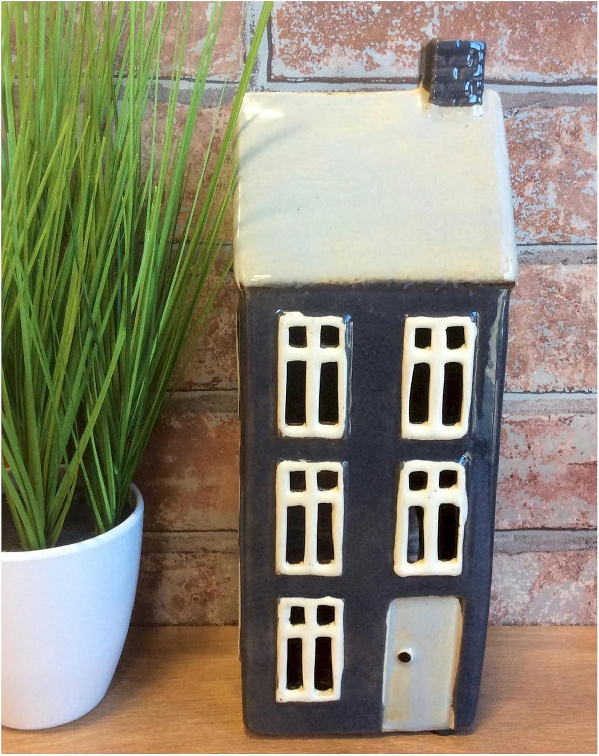 Village Pottery Tall Slate Blue House Tealight Holder Y