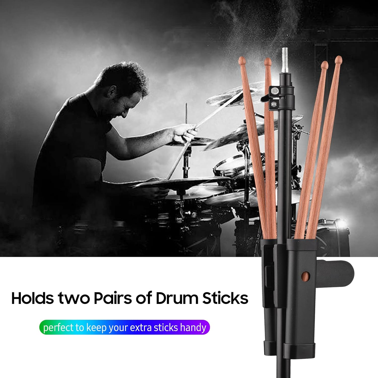 Drumsticks Holder Brush Holder Drumstick Grabber Stick Holder Strong Spring Clamp Mechanism Anti-Slip Rubber Pad Angle Adjustable BBZY image number 6