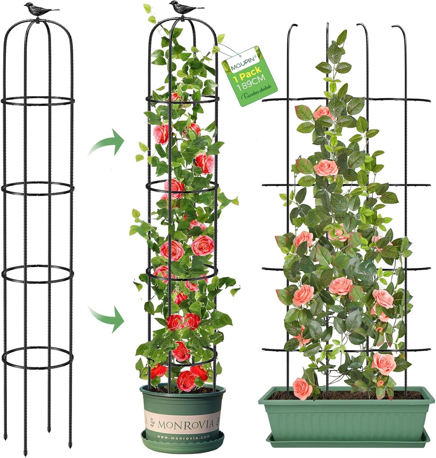MQUPIN Garden Trellis Obelisk Upgraded, Tower Obelisk Trellis 150CM Durable U-Shaped Supports for Climbing Plants Rustproof Garden Climbing Trellis Indoor Outdoor Flower Stand Rose Trellis Vegetable image number 3