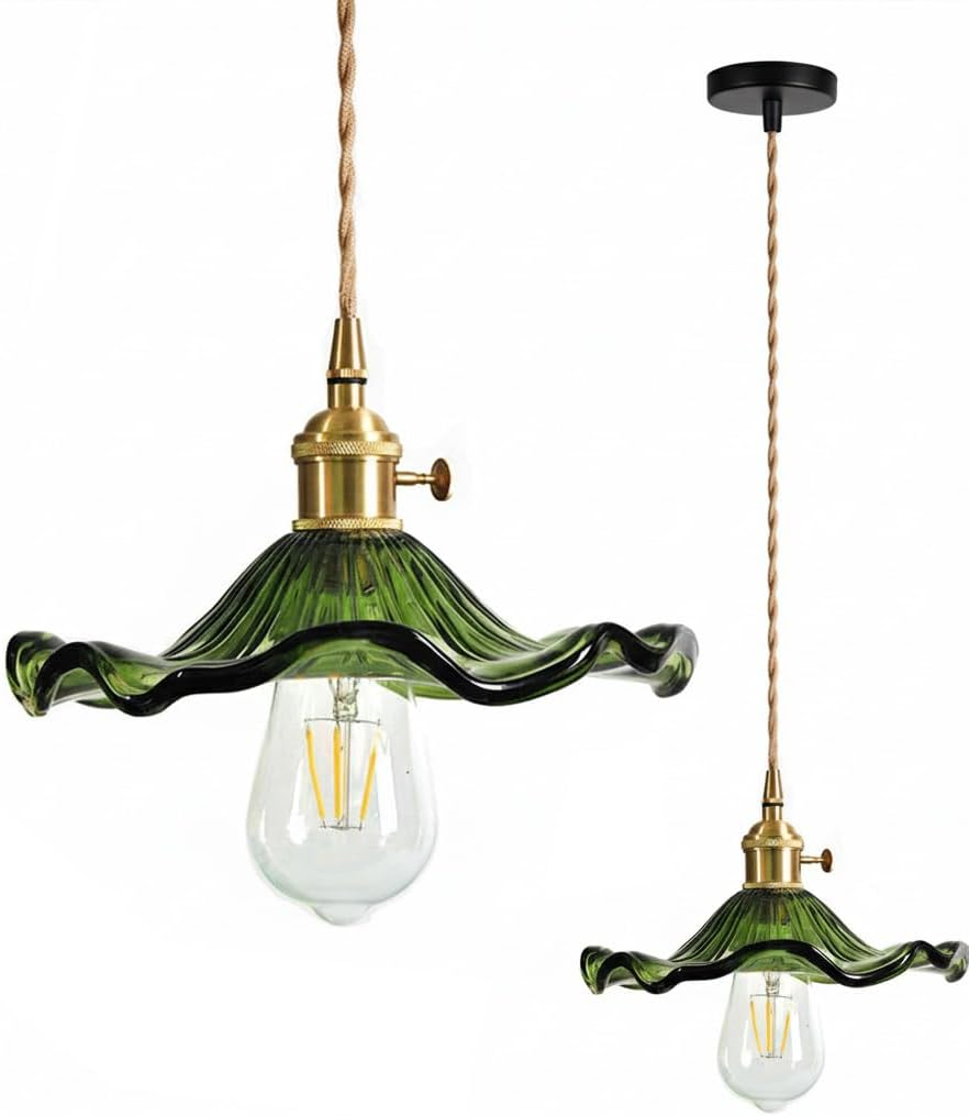 Green Modern Pendant Light Glass Pendant Lamp Shade E27 Pendant Ceiling Lights Bulb Industrial Ceiling Light Pendant Lights for Dining Table Dining Room Living Room Cafe (Green)