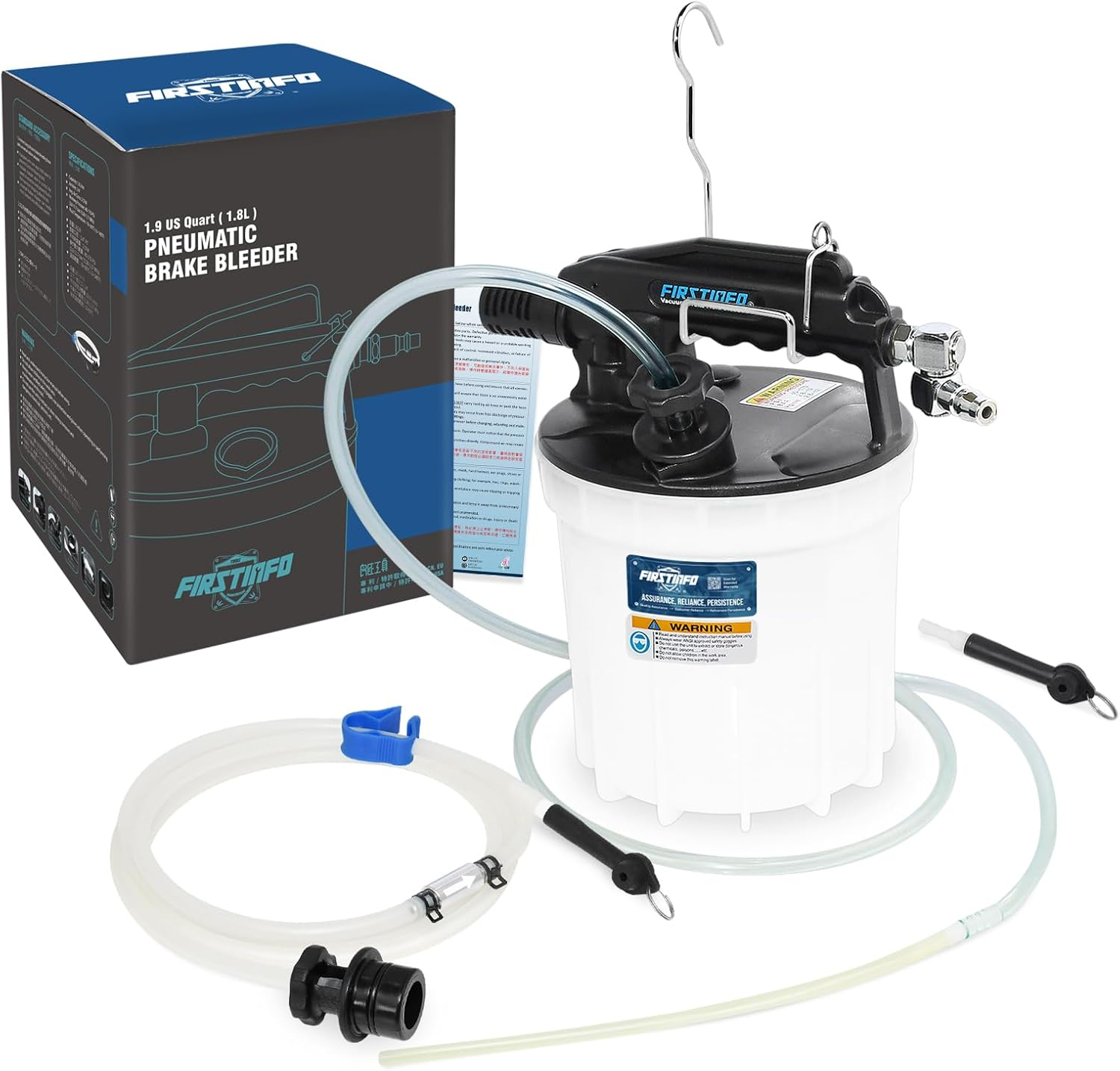 FIRSTINFO A1152 1.8 Liter Vacuum Brake Bleeder Extractor Includes 1.5 Meters Long Silicone Bleeding Hose with One-Way Check Valve + Oil Stopper Valve image number 2