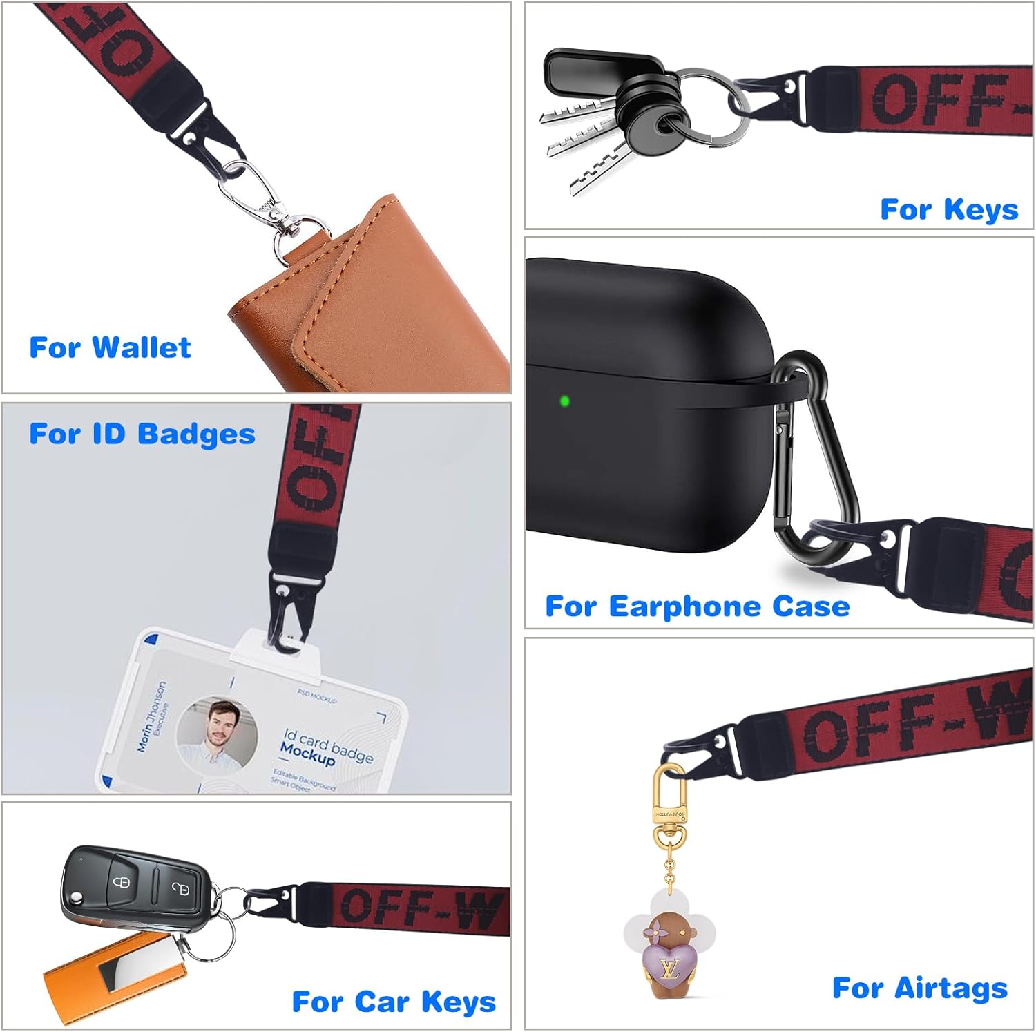 VOLYAR Fabric Car Keychain, off White Keychains Wristlet for Men and Women,Lanyards for Keys，Car Key Accessories