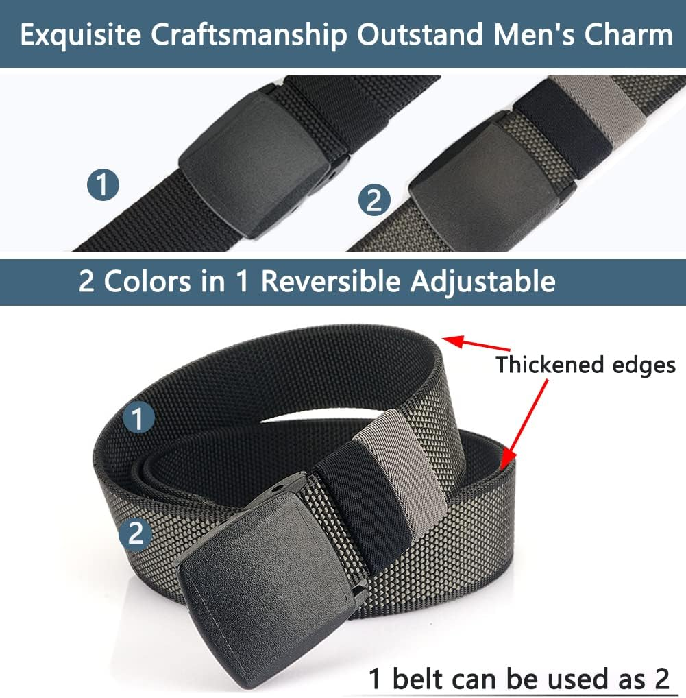 Lionvii Casual Belts for Men - 2 Colors in 1 Reversible with YKK Plastic Buckle - Adjustable Trim to Fit 28-49" Waist image number 1
