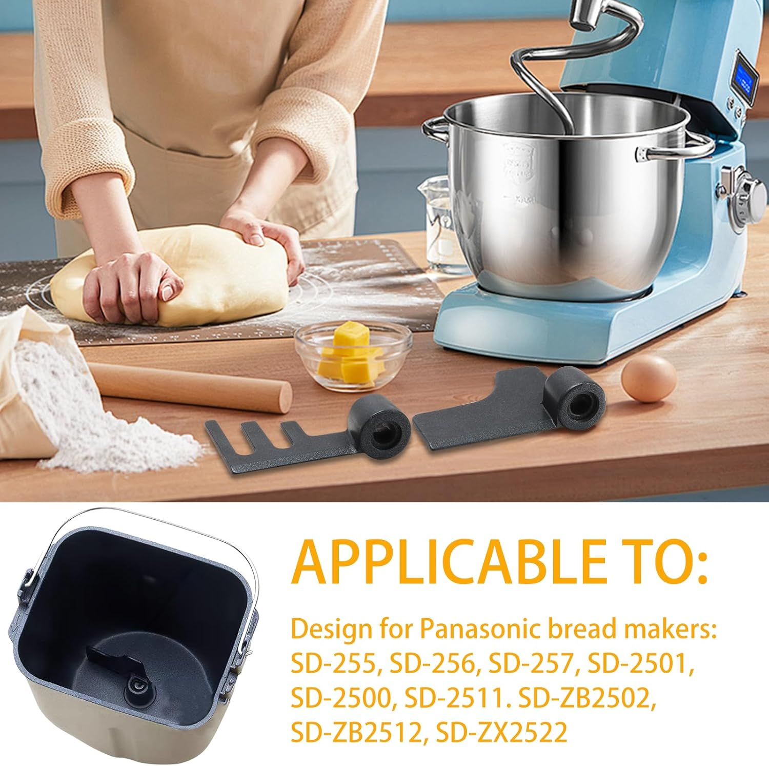 Bread Maker Paddle 2Pcs for Panasonic Breadmaker Kneading Mixing Blade Bread Machine Replacement Paddle Blade Nonstick Teflon Coated Flat Rye Kneading Paddles for Panasonic SD255 SD256 SD257 SD2501