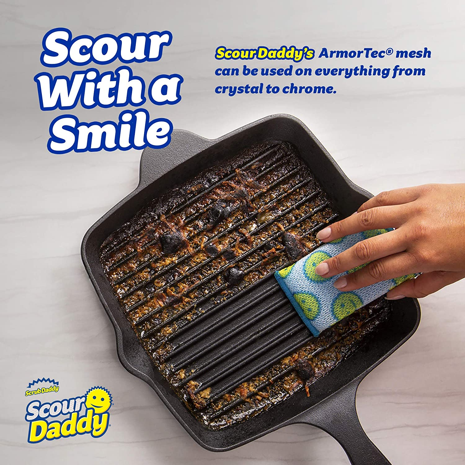 Scrub Daddy&rsquo;S Scour Daddy Scouring Pad - Heat Treated Armortec Mesh to Release Food Particles - Strong, Thick and Absorbent Scouring Pad - 3 Scouring Pads image number 6