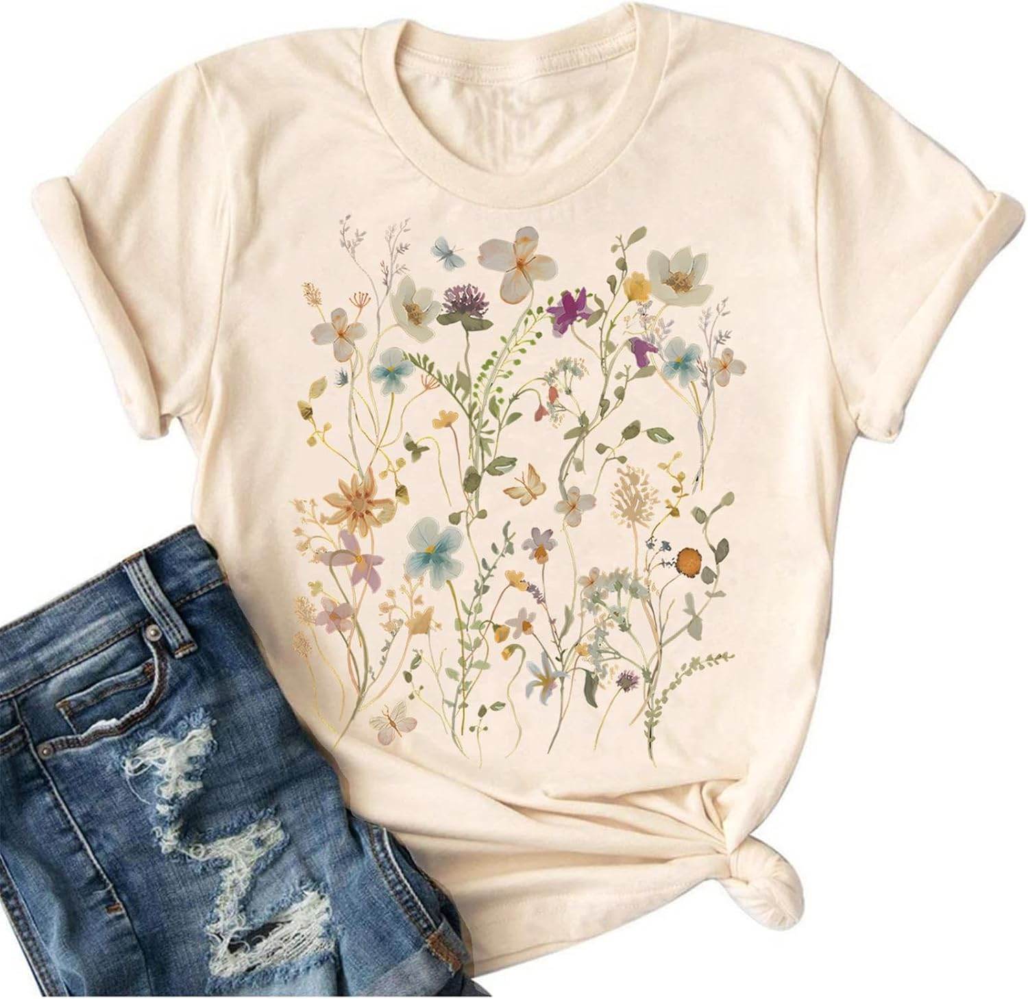 Boho Vintage Floral Sunflower Wildflowers Print T Shirt