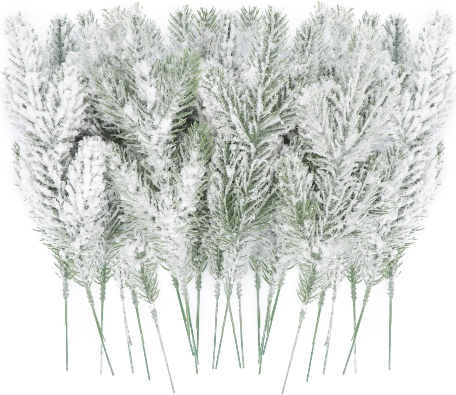 24Pcs Snowy Artificial Pine Needles Branches Twigs 10.6" Fake Frosted Pine Picks Greenery Stems Christmas Pine Tree Picks Winter Fir Pine Sprays Sprigs for Crafts Wreaths Garlands Holiday Decor image number 6