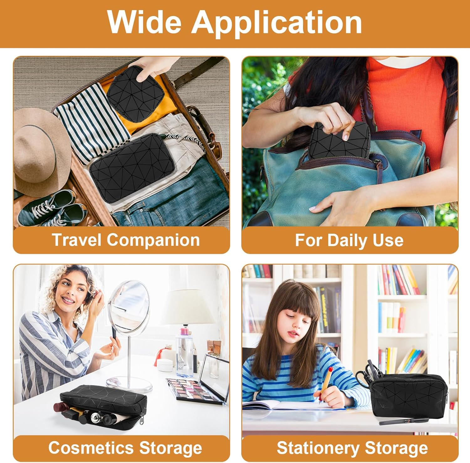 Period Bag for Teen Girls, Leather Sanitary Napkin Storage Bag, Portable Menstrual Pad Bag Period Pads Pouch, Small Make up Bags, Black, Small&Large, Fashions