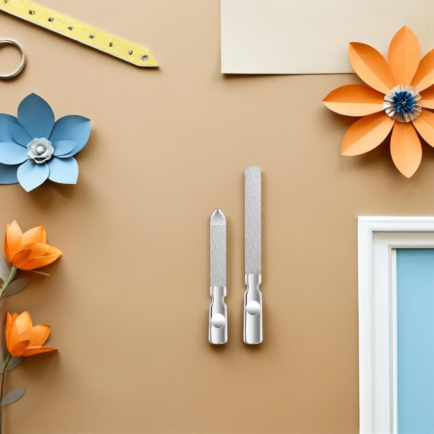 WOONEKY 1 Set Nail File: Double Sided Stainless Steel Nail File with - Portable Manicure Fingernail Buffer Care Tools for Home Travel Use image number 3