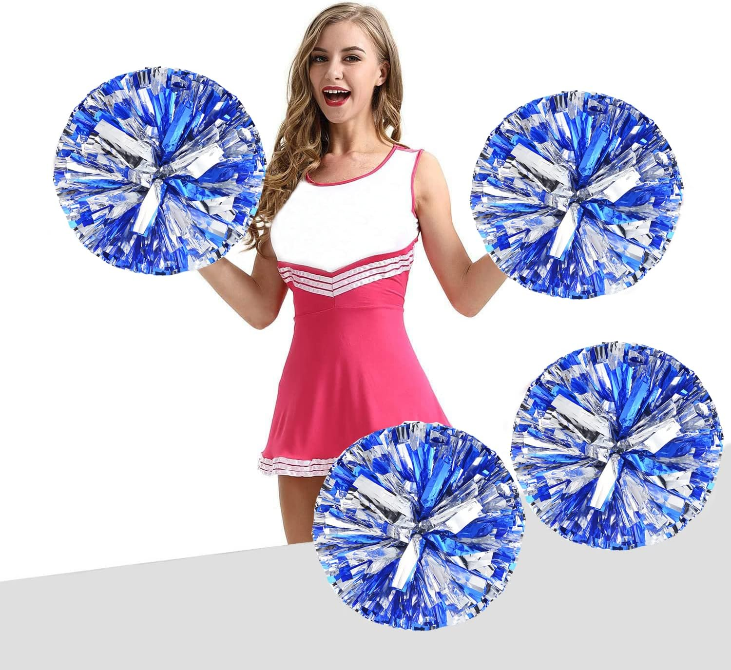 Pack of 4 Cheerleading Pom Poms Foil Plastic Metallic Cheerleader Pom Poms for Cheer Sport Kids Adults Team Spirit Cheering (Purple New)