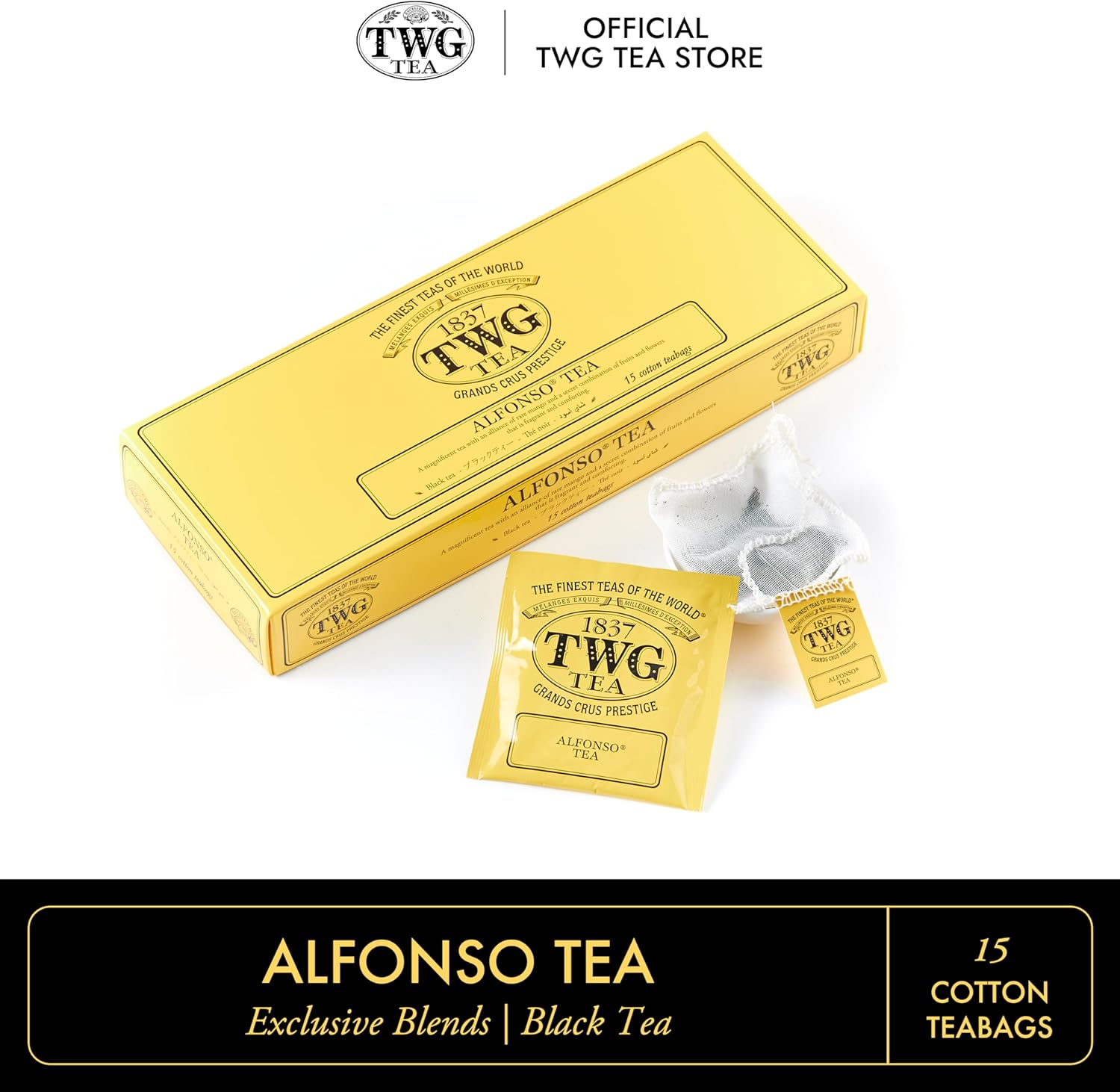 TWG Tea | Alfonso Tea | Black Tea | Mango Pieces | 15 Hand Sewn Cotton Tea Bags | Gift Set image number 1