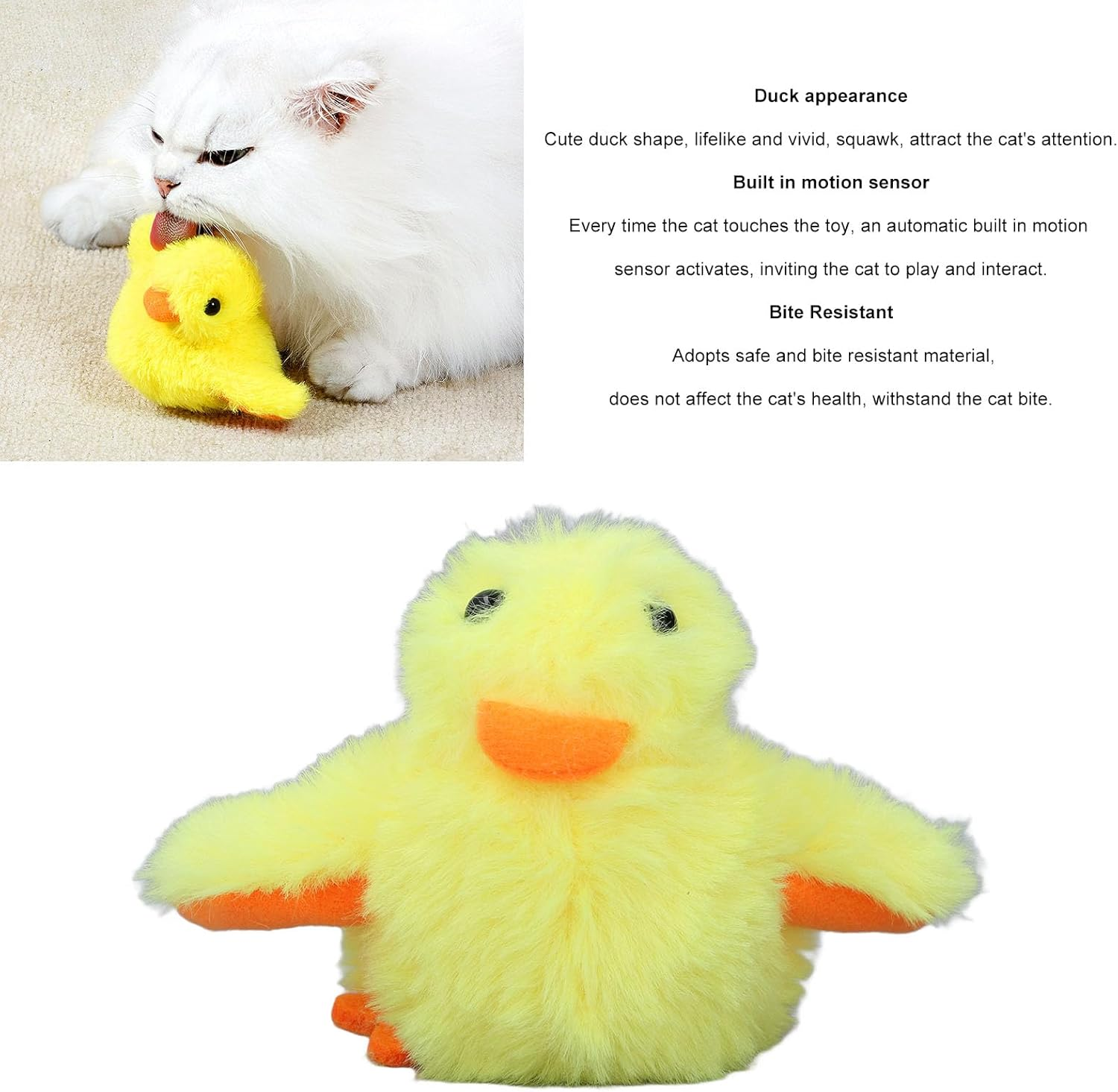 Interactive Flapping Duck Cat Toy Bite Resistant Boredom Reduction, Electric Squeaky Duck Toy Rechargeable Engaging Kitten Toy image number 3