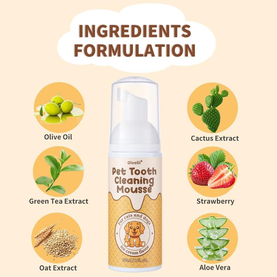 Pet Dental Cleaning Mousse, Ice Cream Flavor, 60Ml, with Natural Ingredients for Dogs and Cats, Fresh Breath Formula image number 1