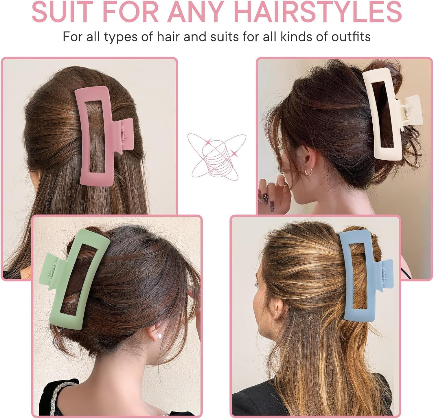 Jumbo Non-Slip Claw Clip for Thick Hair with Strong Hold and Matte Finish - 4-Piece Set for Women, Perfect for Wet and Dry Hair, Salon-Quality Hair Claw - Orevan image number 1