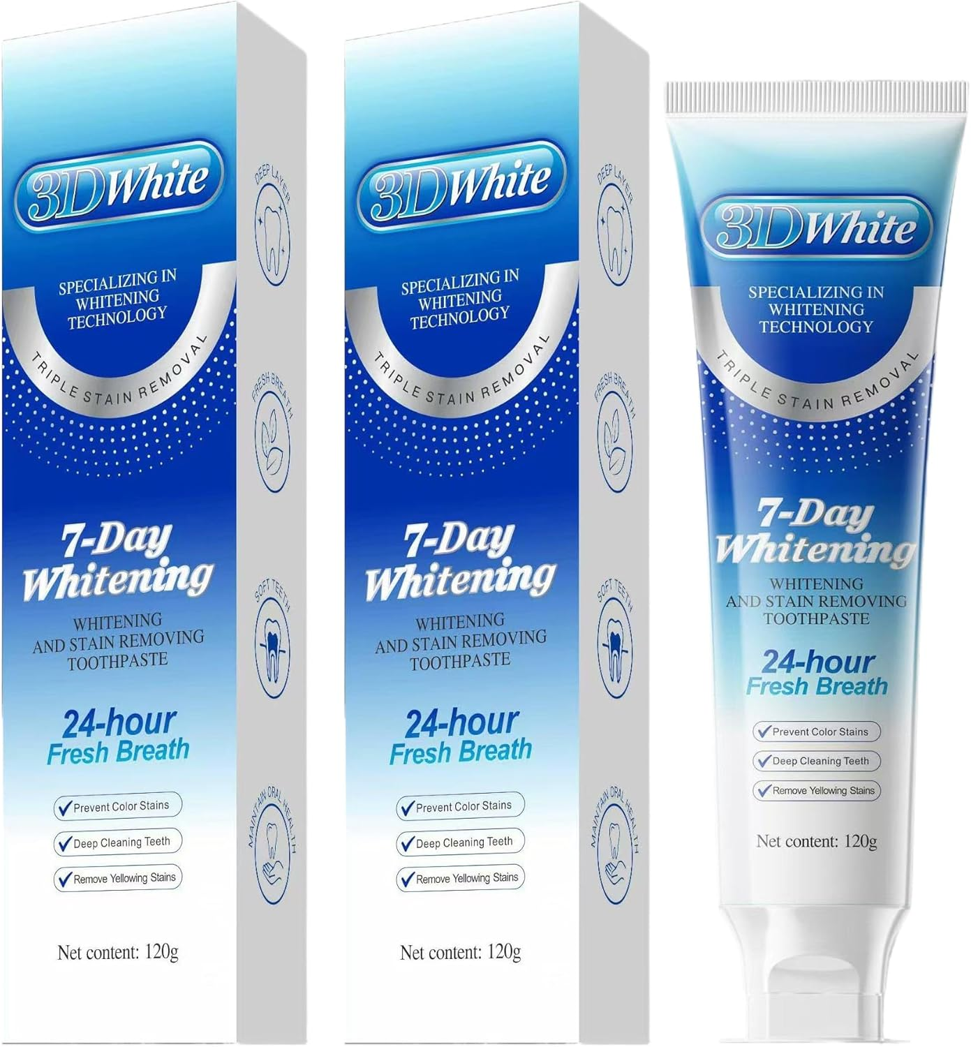 2Pcs 3D White Intensive Whitening Freshness Toothpastes, Fluoride Free, Tooth Strengthening, Enamel Protection, Mild and Refreshing, Suitable for Sensitive Teeth