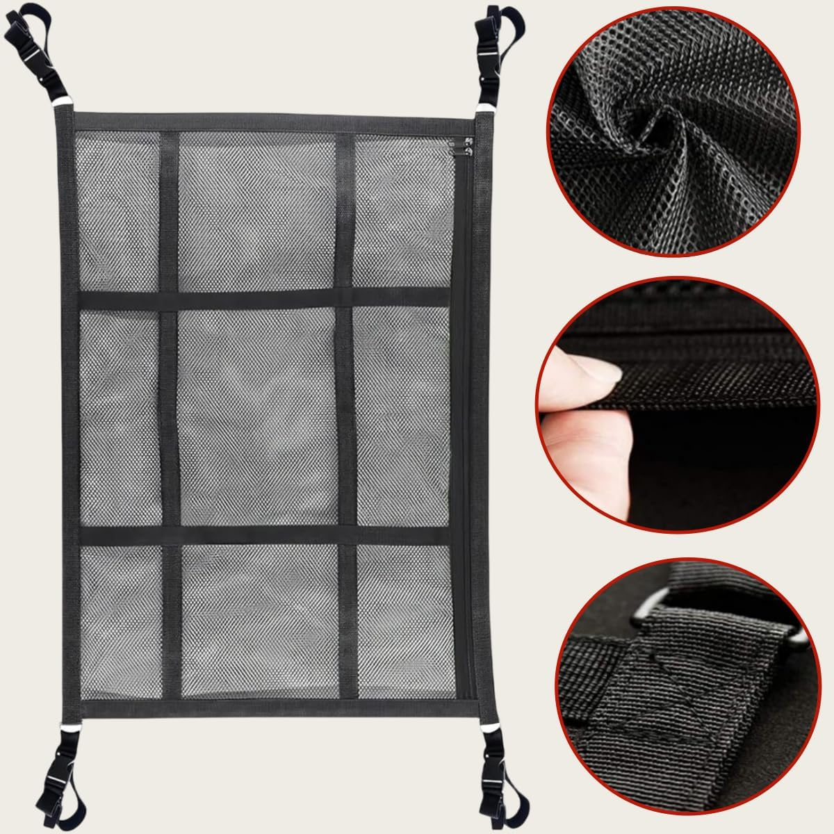 Car Ceiling Storage Net,Truck Netting for Cargo,Adjustable Double Large Car Ceiling Storage Net,Double-Layer Mesh Roof Camping Essentials, Bag for SUV Long Trip Camping (Black) image number 4