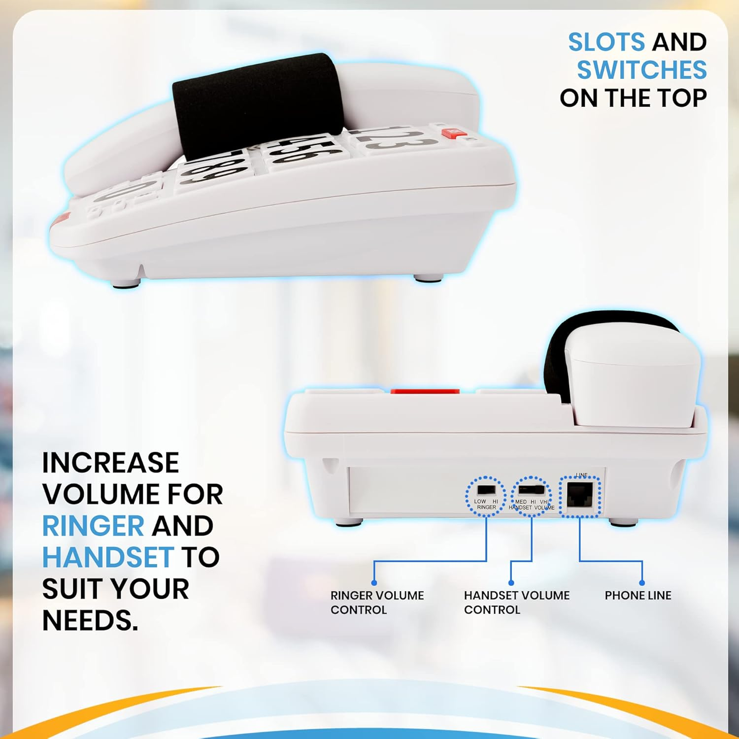 Big Button Phone for Seniors - Corded Landline Telephone - Large Buttons and One-Touch Dialling for Visually Impaired - 80 Db Amplified Ringer for Hearing Impaired, Ergonomic Non-Slip Grip image number 4