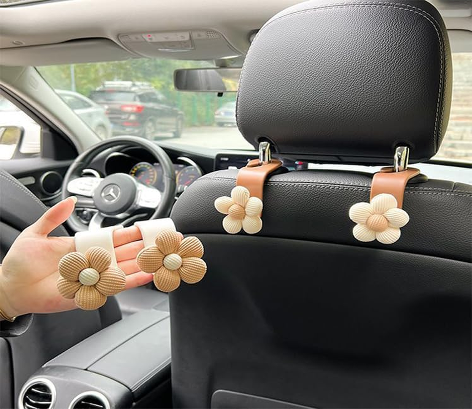 Flower Car Seat Headrest Hook Hanger, 1Pc Flower Portable Car Seat Back Hanger Car Seat Headrest Hook,Car Back Seat Headrest Hook,Vehicle Backseat Storage Organizer Hanger,Brown (1) image number 6